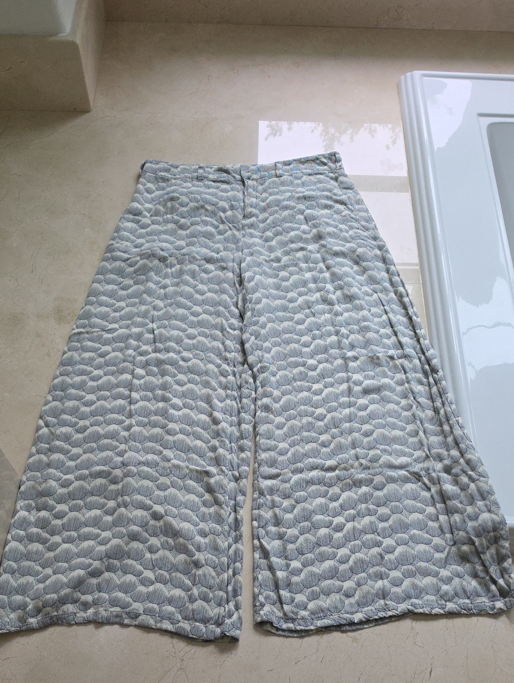 elevenses Blue Patterned Wide-Leg Pants with Circular Motif